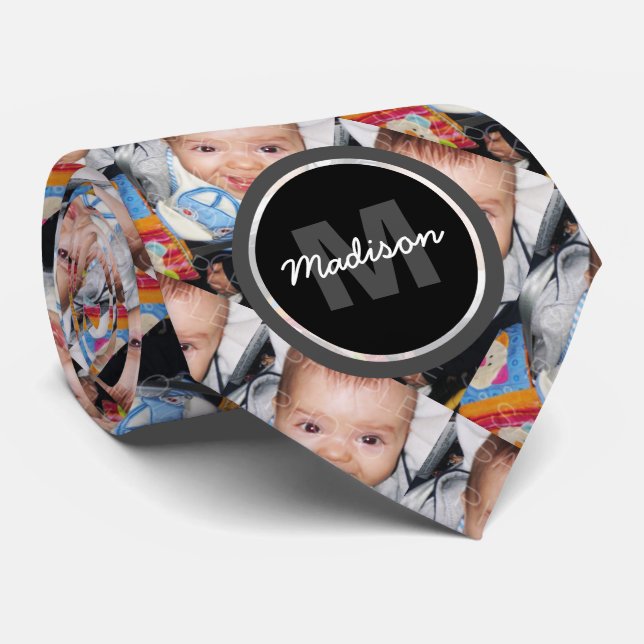 Customise Your two photo pattern Custom Monogram Tie (Rolled)