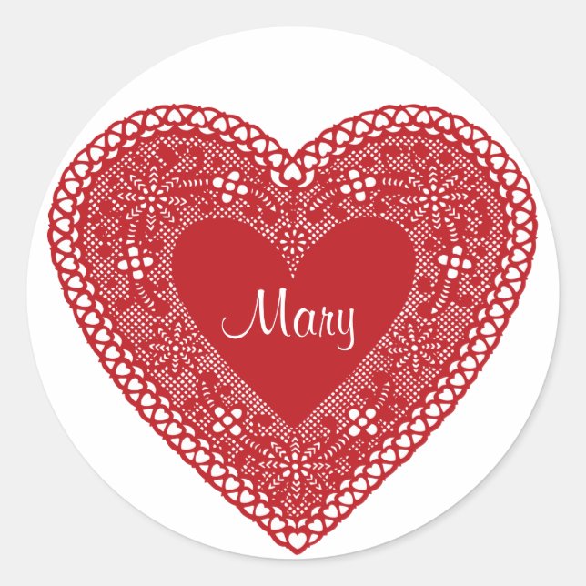Customise Your Vintage Lace Heart Classic Round Sticker (Front)