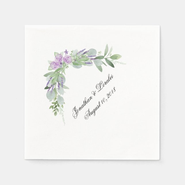 Customise your wedding napkins Greenery & lavender (Front)