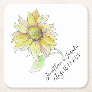 Customise your wedding napkins Sunflower Square Paper Coaster