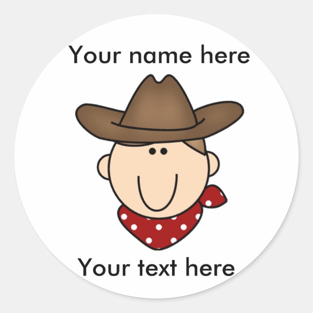 Customise Yourself Brown Cowboy Classic Round Sticker (Front)