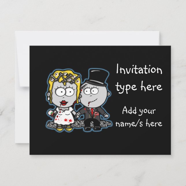Customise Zombie bride and groom wedding invites (Front)
