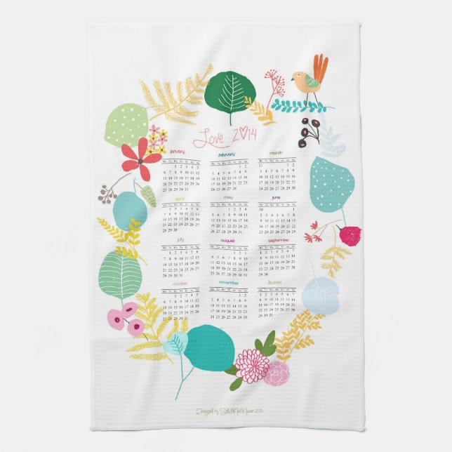Customised 2014 Calendar Kitchen Towe Tea Towel (Vertical)