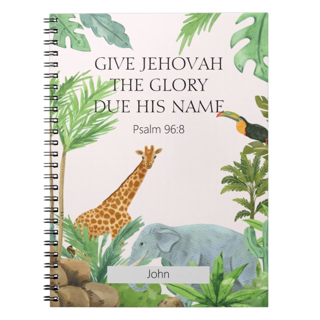 Customised 2025 JW Year Text Psalm 96:8 Animal Notebook (Front)