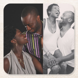 Customised 2 Photo Double Sided  Square Paper Coaster
