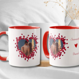 Customised 2 Photos Collage Mug Heart Rose Petals