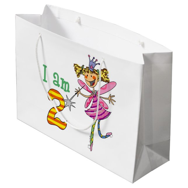 Customised 2nd happy birthday princess fairy party large gift bag (Back Angled)