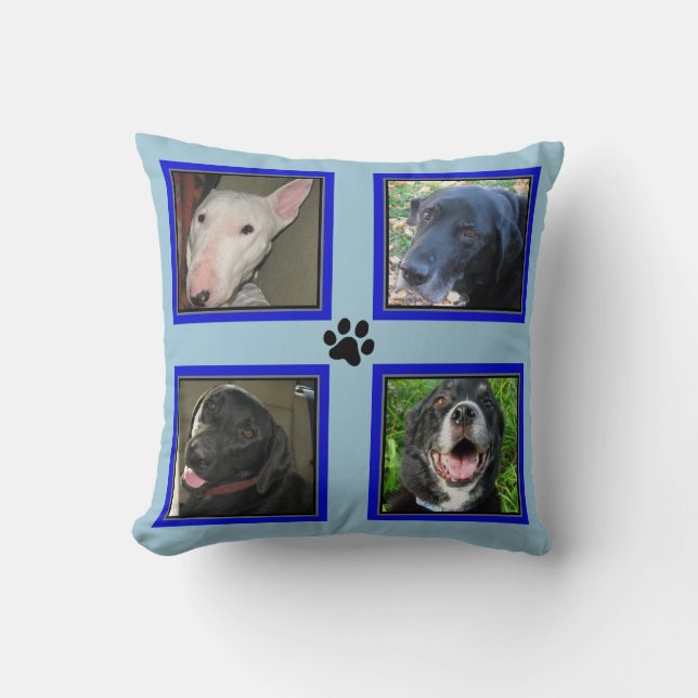 Customised 4 Photo Collage-Blue Frame-Blue Cushion (Front)