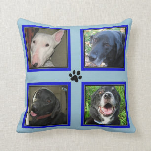 Customised 4 Photo Collage-Blue Frame-Blue Cushion
