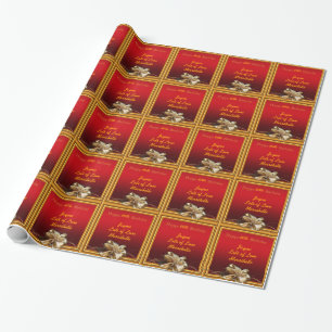 Customised 80th eightieth birthday red gold gift wrapping paper