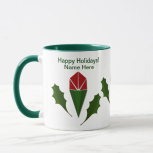 Customised Abstract Red Roses, Holy Holiday Green Mug