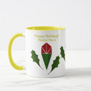 Customised Abstract Red Roses, Holy Holiday Yellow Mug