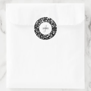 Customised Abstract Terrazzo Black & White Pattern Classic Round Sticker