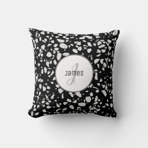 Customised Abstract Terrazzo Black & White Pattern Cushion