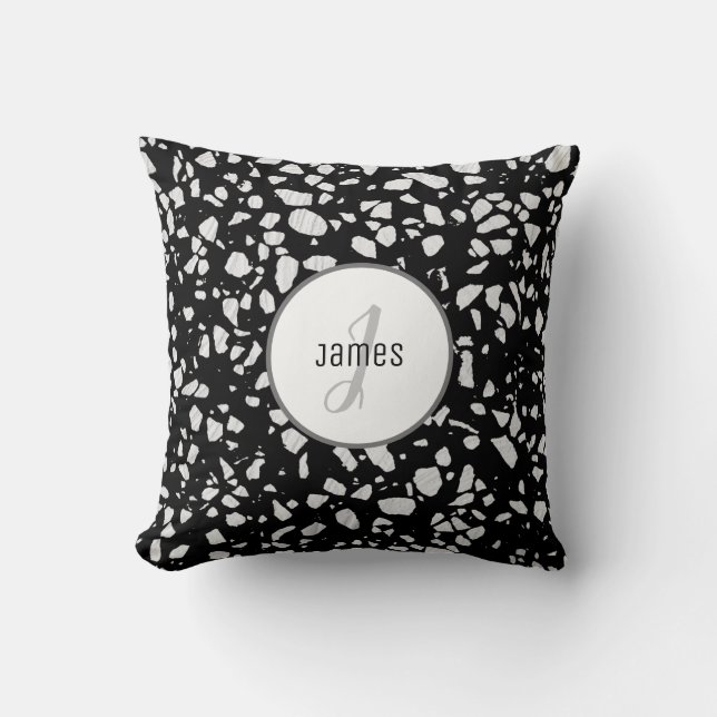 Customised Abstract Terrazzo Black & White Pattern Cushion (Front)