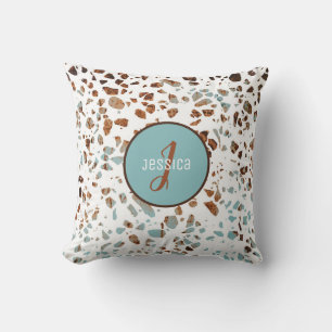 Customised Abstract Terrazzo Brown & Blue Pattern Cushion