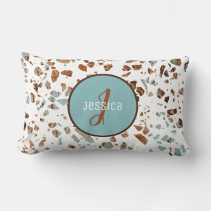 Customised Abstract Terrazzo Brown & Blue Pattern  Lumbar Cushion