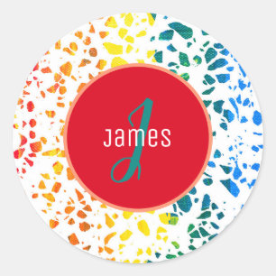 Customised Abstract Terrazzo Colourful Pattern Classic Round Sticker
