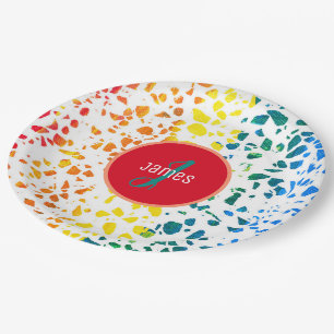 Customised Abstract Terrazzo Colourful Pattern Paper Plate