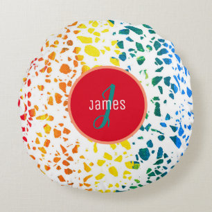 Customised Abstract Terrazzo Colourful Pattern Round Cushion