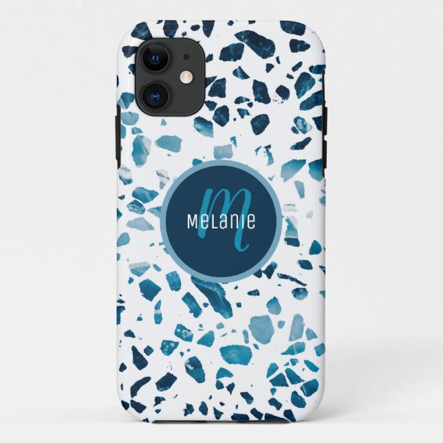 Customised Abstract Terrazzo Mosaic Blue Pattern  Case-Mate iPhone Case (Back)
