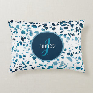 Customised Abstract Terrazzo Mosaic Blue Pattern  Decorative Cushion