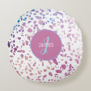 Customised Abstract Terrazzo Pink & Blue Pattern Round Cushion