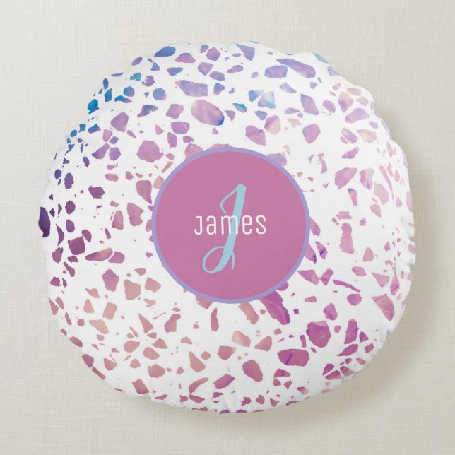 Customised Abstract Terrazzo Pink & Blue Pattern Round Cushion (Front)