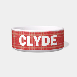 Customised Add a Name Red Plaid Pet Dish