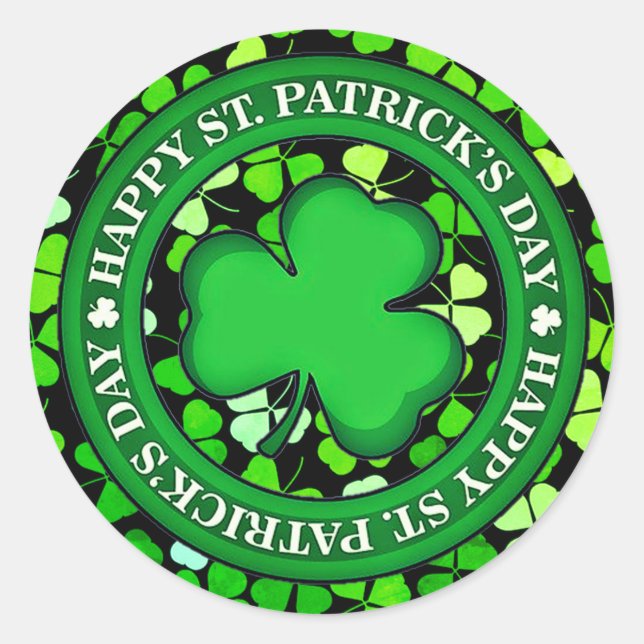 Customised Aesthetic HAPPY St. Patrick's Day Classic Round Sticker (Front)