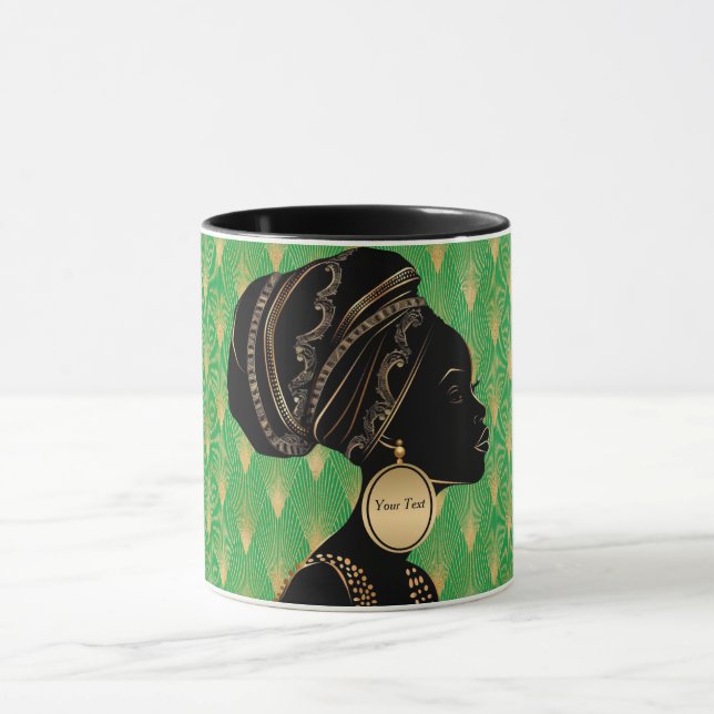 Customised African American Woman Green Black Gold Mug (Center)