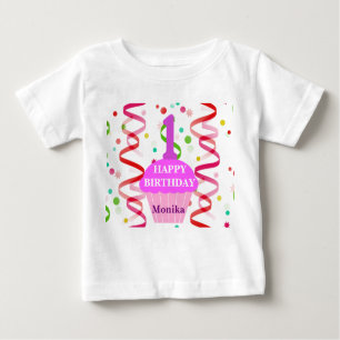 Customised Age and Name Happy Birthday Cupcake Baby T-Shirt