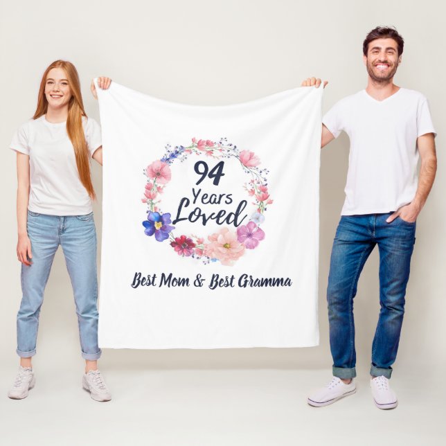 Customised Age Personalised Years Loved 94 Years Fleece Blanket (In Situ)