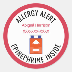 Customised Allergy Alert Epinephrine Inside Kids Classic Round Sticker