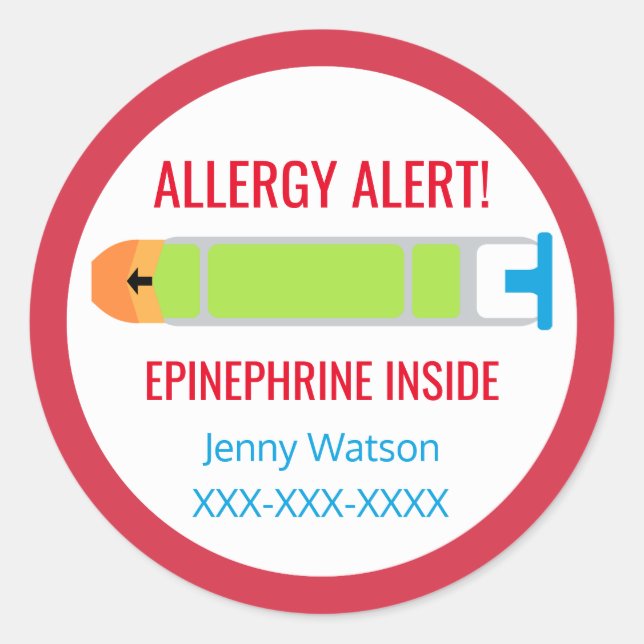 Customised Allergy Alert Epinephrine Inside Kids Classic Round Sticker (Front)
