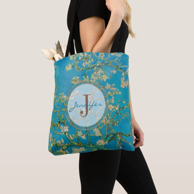 Customised Almond Blossom Tree Van Gogh Monogram Tote Bag (Close Up)