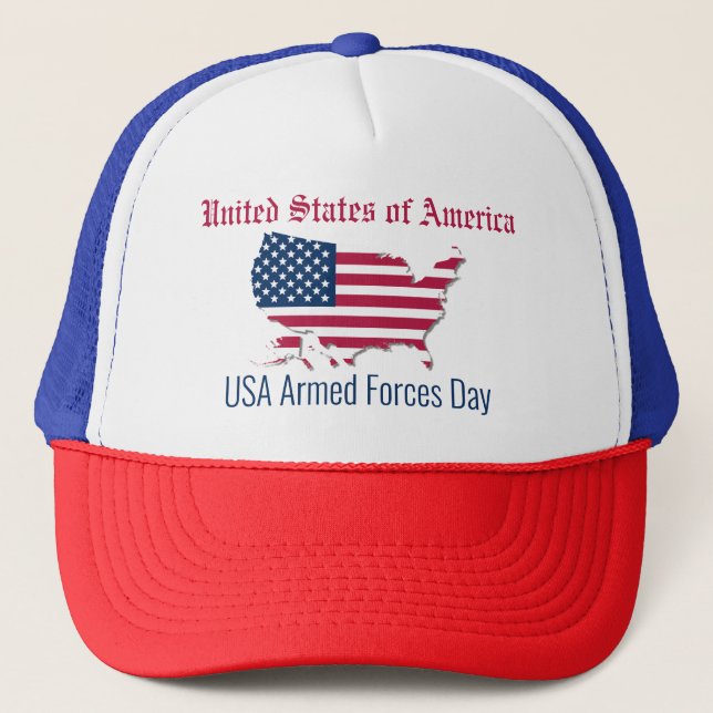 Customised American Map Flag Armed Forces Day Trucker Hat (Front)
