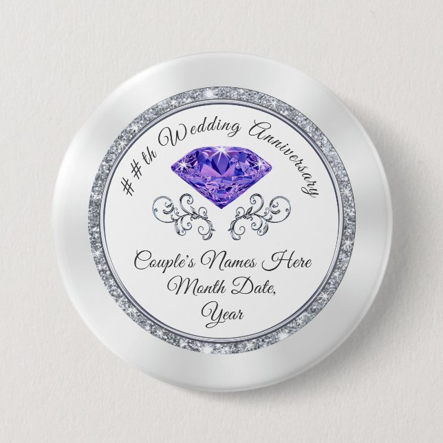 Customised Amethyst Anniversary Favours Anniversar 7.5 Cm Round Badge (Front)