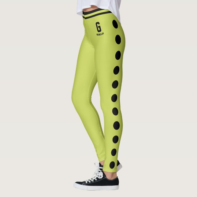 Customised Apple Green Black Polka Dot Pattern Leggings (Left)