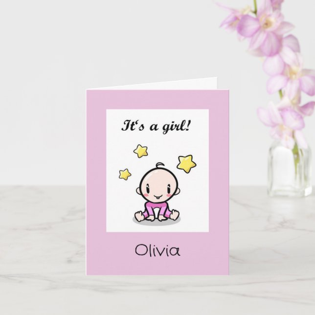 Customised Baby Girl Congratulations With Text,  Card (Orchid)
