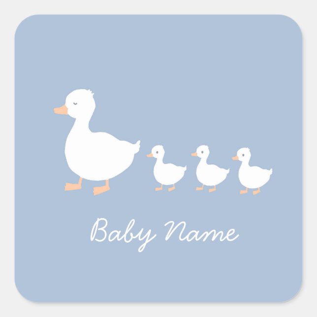 Customised Baby Shower Favour Cookies Blue Ducklin Square Sticker (Front)