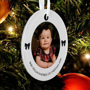 Customised Baby's First Christmas Black Bow Photo Ornament