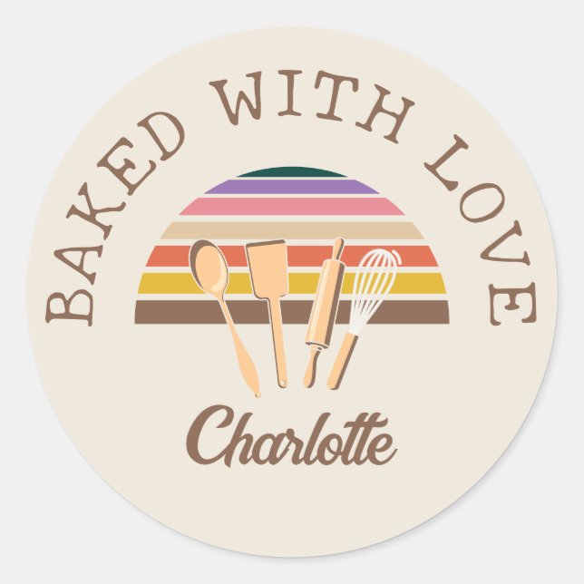 Customised BAKED WITH LOVE Classic Round Sticker (Front)