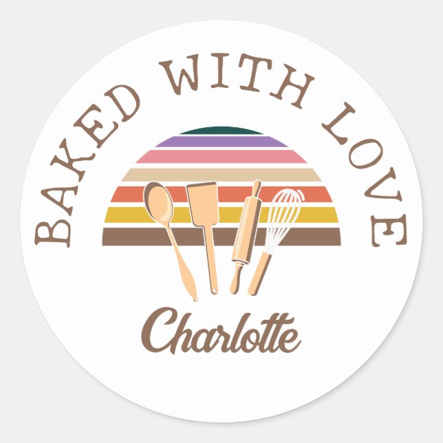 Customised BAKED WITH LOVE Classic Round Sticker (Front)