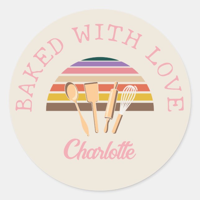 Customised BAKED WITH LOVE Classic Round Sticker (Front)