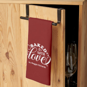 Customised Baked with Love Red Baking Kitchen Towe Tea Towel