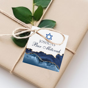 Customised Bar Mitzvah Navy Blue Gold Party Favour Tags