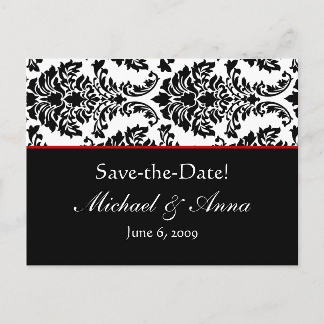 Customised Baroque Black & Red Save The Date Announcement Postcard (Front)