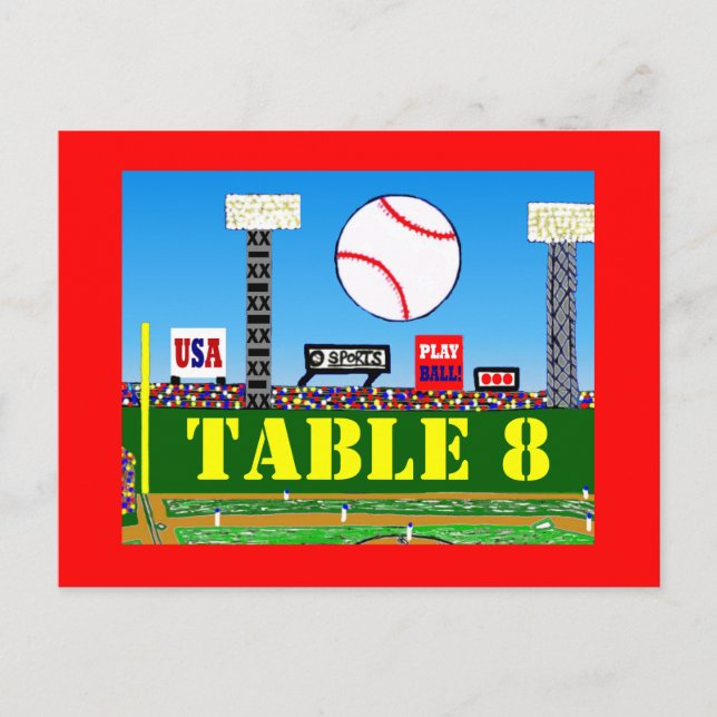 Customised Baseball Bar Mitzvah Table Number Cards (Front)