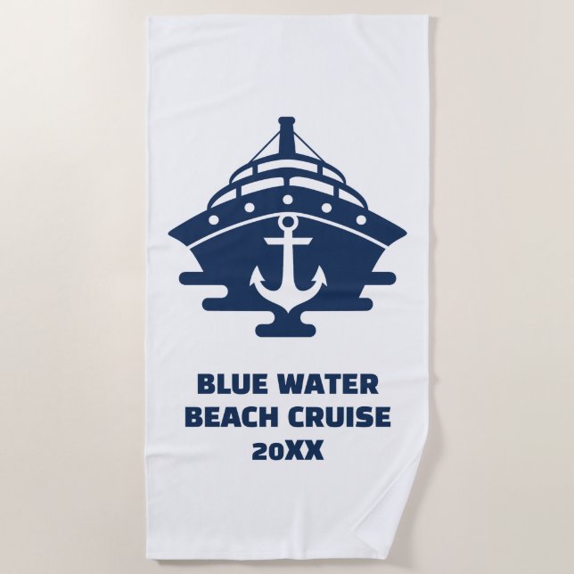 Customised Beach Cruise Nautical Anchor Towel (Front)